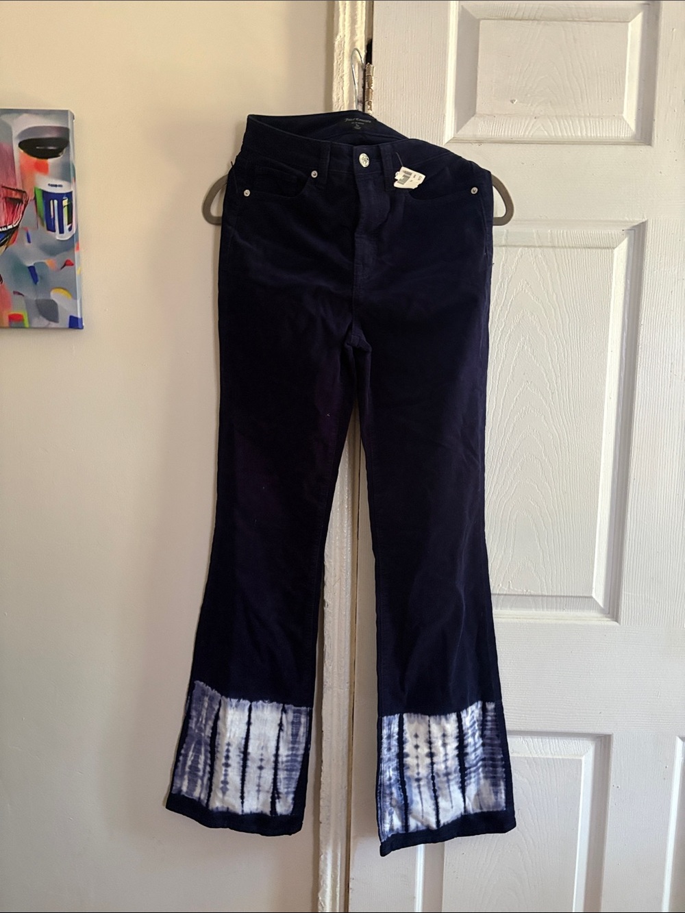 Women’s Navy Flare Jeans with Tie-Dye Hem
